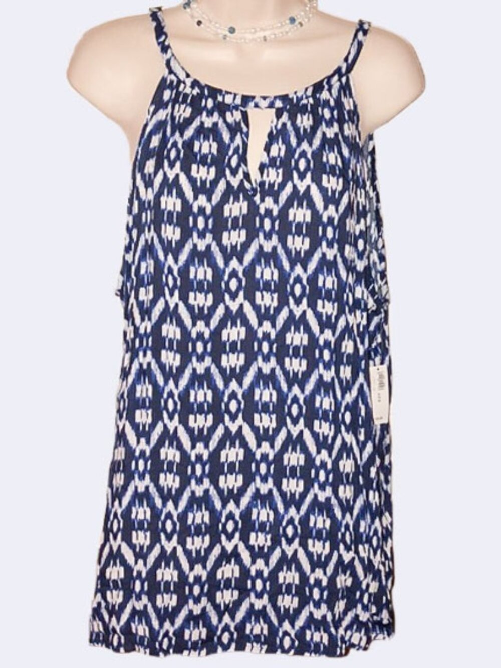 NWT Women’s Geometric Blue & White Printed Halter Tank Top